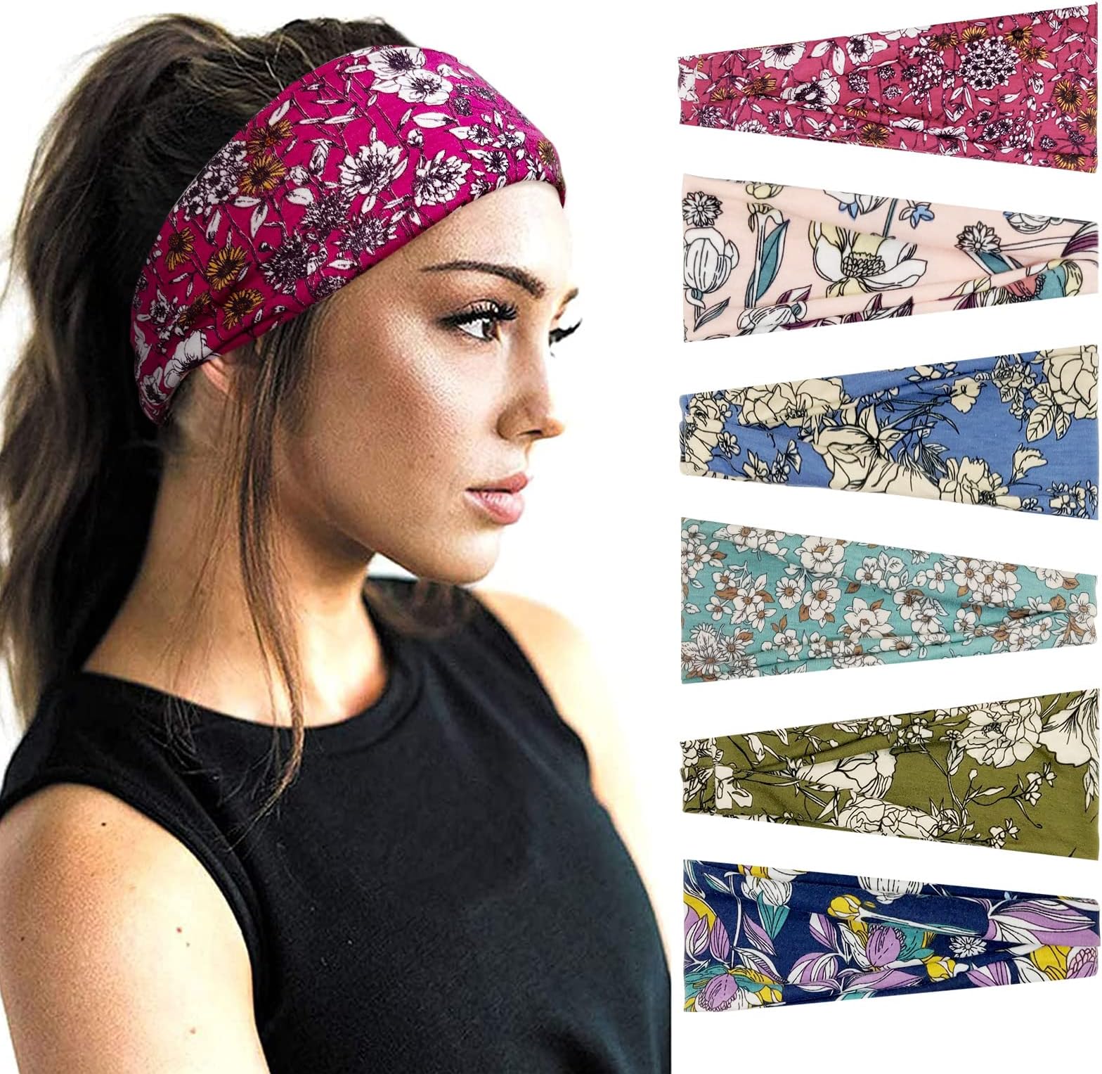 Kavya Headbands for Women's Hair, 6 Pcs Head Bands Adult Women Soft Hair Bands For Women Elastic Headband Yoga Sports Running Fitness Non Slip Unisex Accessories