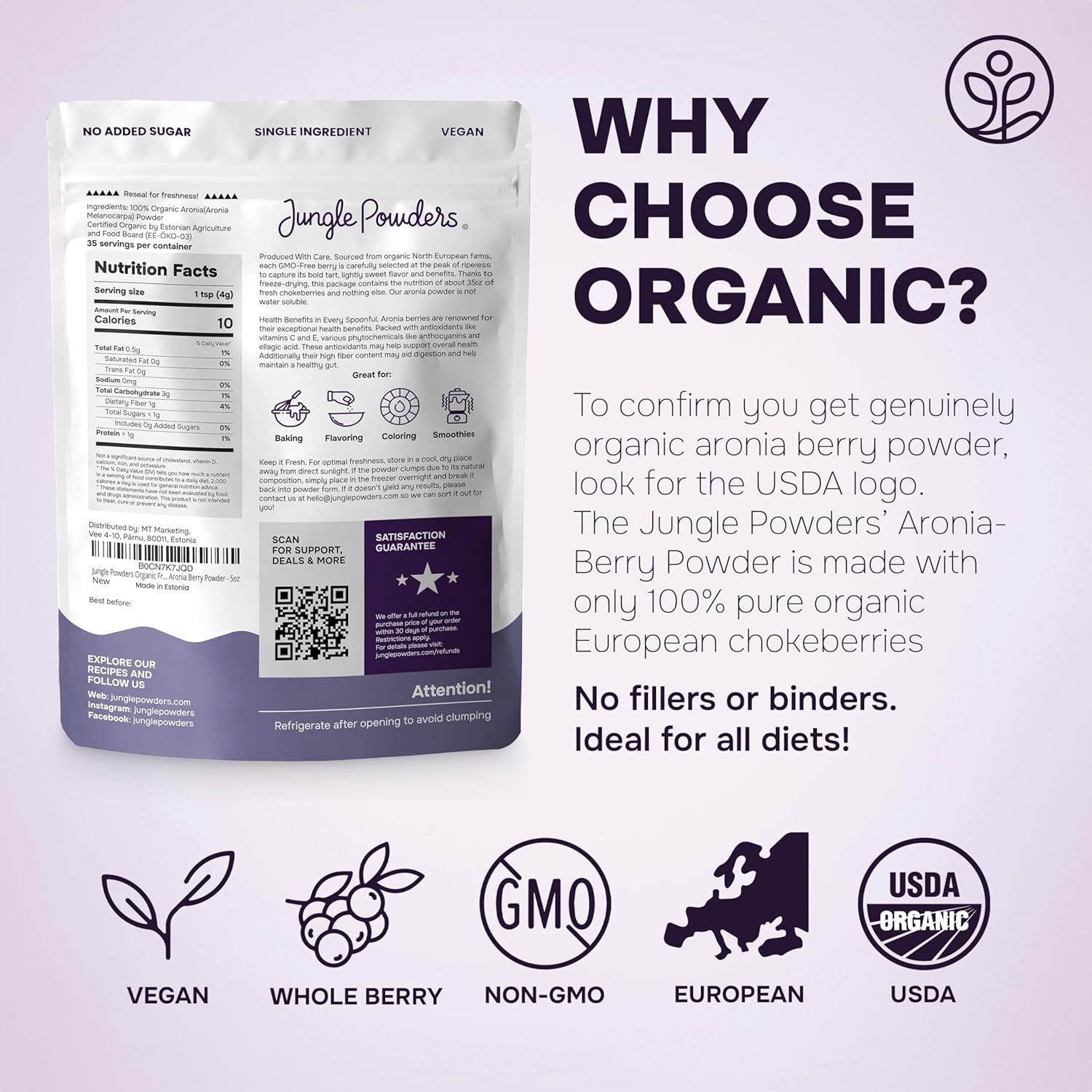 Jungle Powders Organic Aronia Berry Powder 5 Ounce Bag Freeze Dried Chokeberry Extract from Whole Aronia Berries, Superfood for Immunity, High in Antioxidants, Flavonoids, Vegan and Gluten Free - Image 7