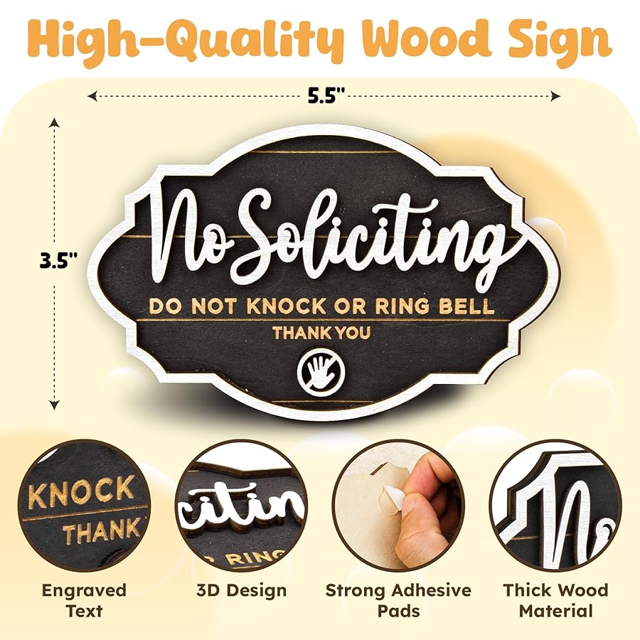 Woodamore No Soliciting Sign For House Door - Do Not Knock Or Ring Doorbell Sign For Front Door Hanging, Funny No Soliciting Signs For Home, No Solicitors Signs For Office - image 2