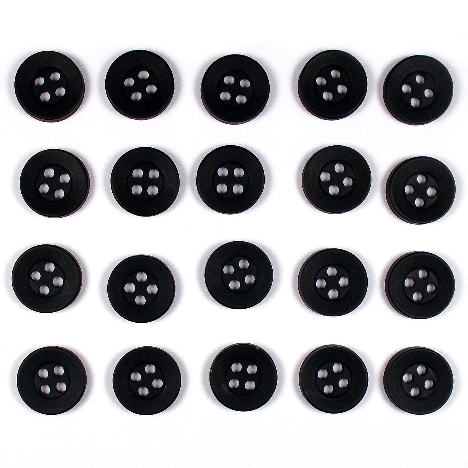 Push The Button Black Colour 4 Hole Round Shirt Buttons 10Mm Wide Pack Of 20 (Black)