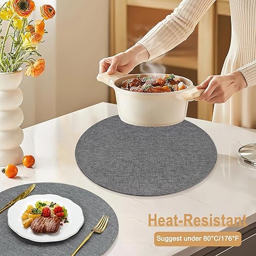Miniatura 3 de Juego de 4 manteles individuales redondos estilo lino, doble capa de 15 pulgadas, lavables, resistentes al calor, lavables a máquina y sin arrugas,