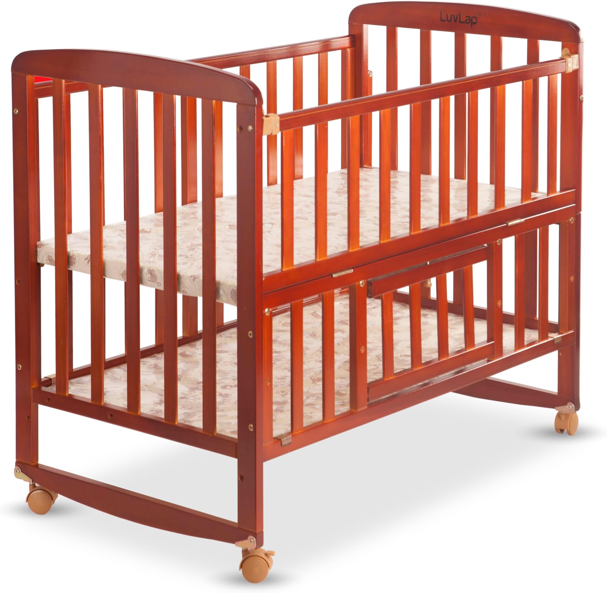 C-10 Baby Wooden Cot, Baby Cradle, Baby Crib, with Mosquito Net, EN Certified Furniture Suitable for new Born to 12 Month, Without Wheels & Mattress (Cherry Red)