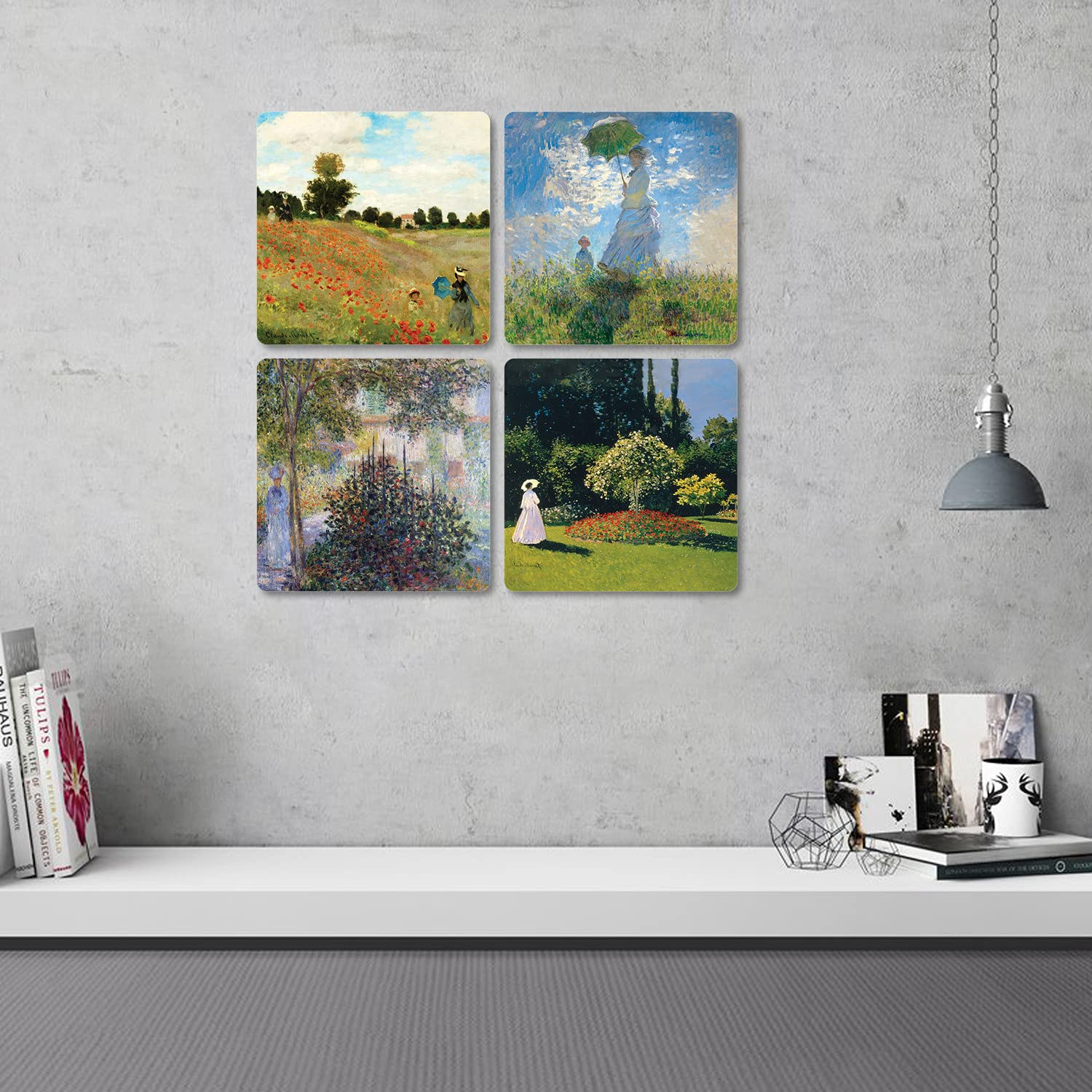4 Panneaux Décoratifs Carrés Claude Monet - 29.7x29.7 Cm Chacun - Impression Sur MDF - Œuvres Célèbres - Collection 3 - 10