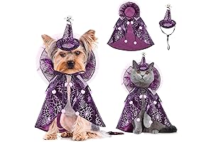 Pet Halloween Costume with Hat, Dog Cobweb Tulle Cape Sparkly Cat Wizard...