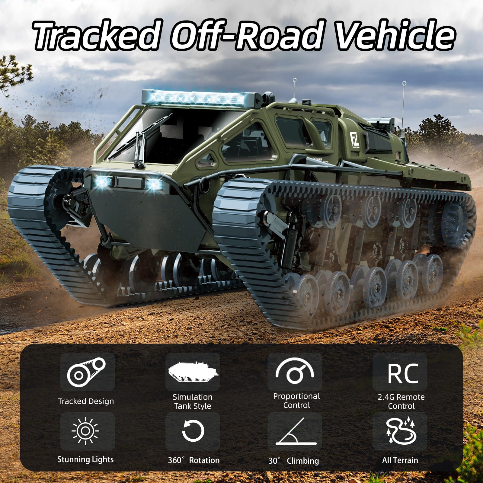 Mostop Remote Control Tank 1/16 Scale Alta Velocidad RC Tank Offroad Crawler para Niños, 2.4Ghz Remote Control Crawler Drift Army Truck con 2 Baterías, Camión de Derrape Giratorio 360° Juguetes de