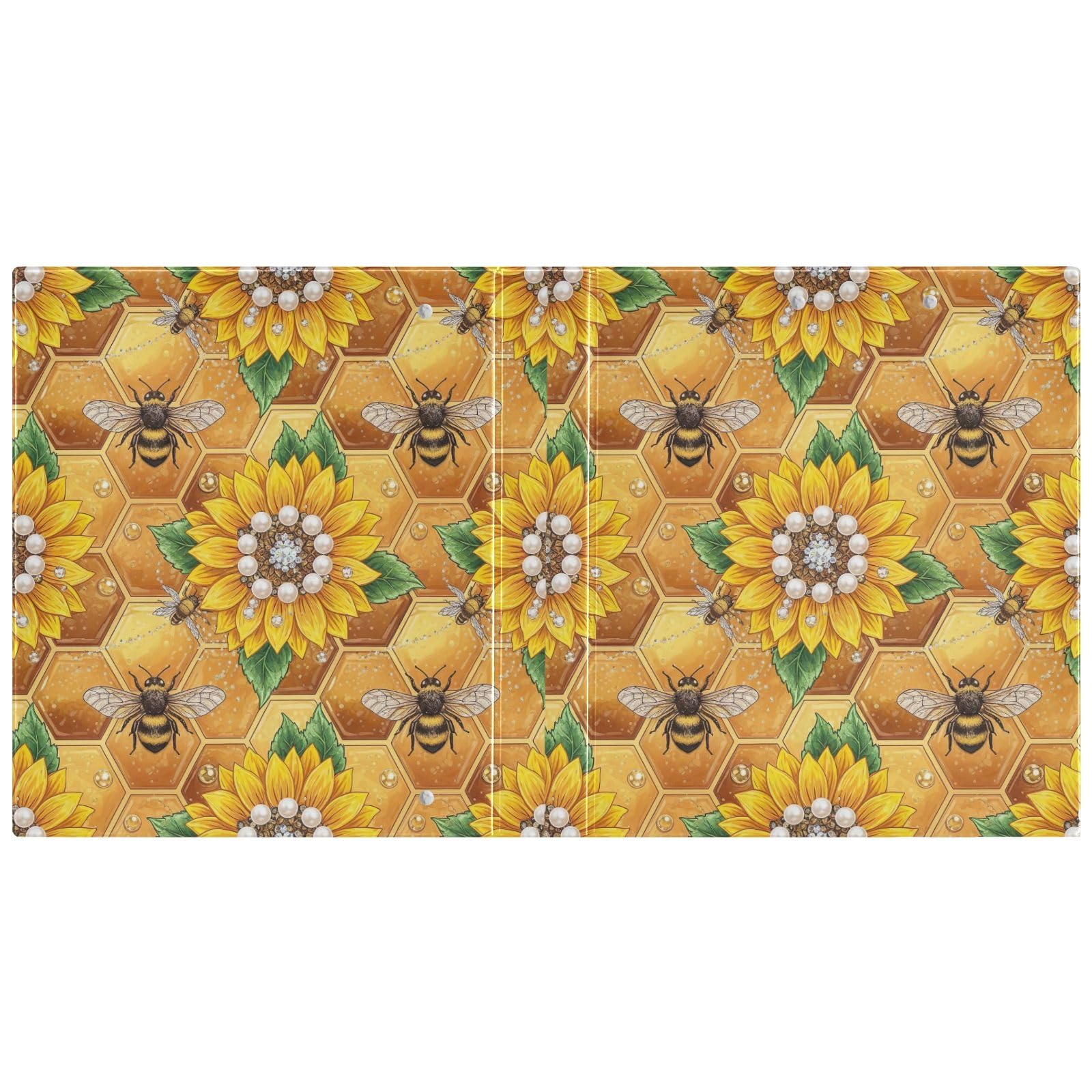 Raccoglitore a 3 anelli, confezione da 2 raccoglitori a D con api, girasoli a nido d'ape, giallo, con tasche, grandi, per scuola, università, ufficio