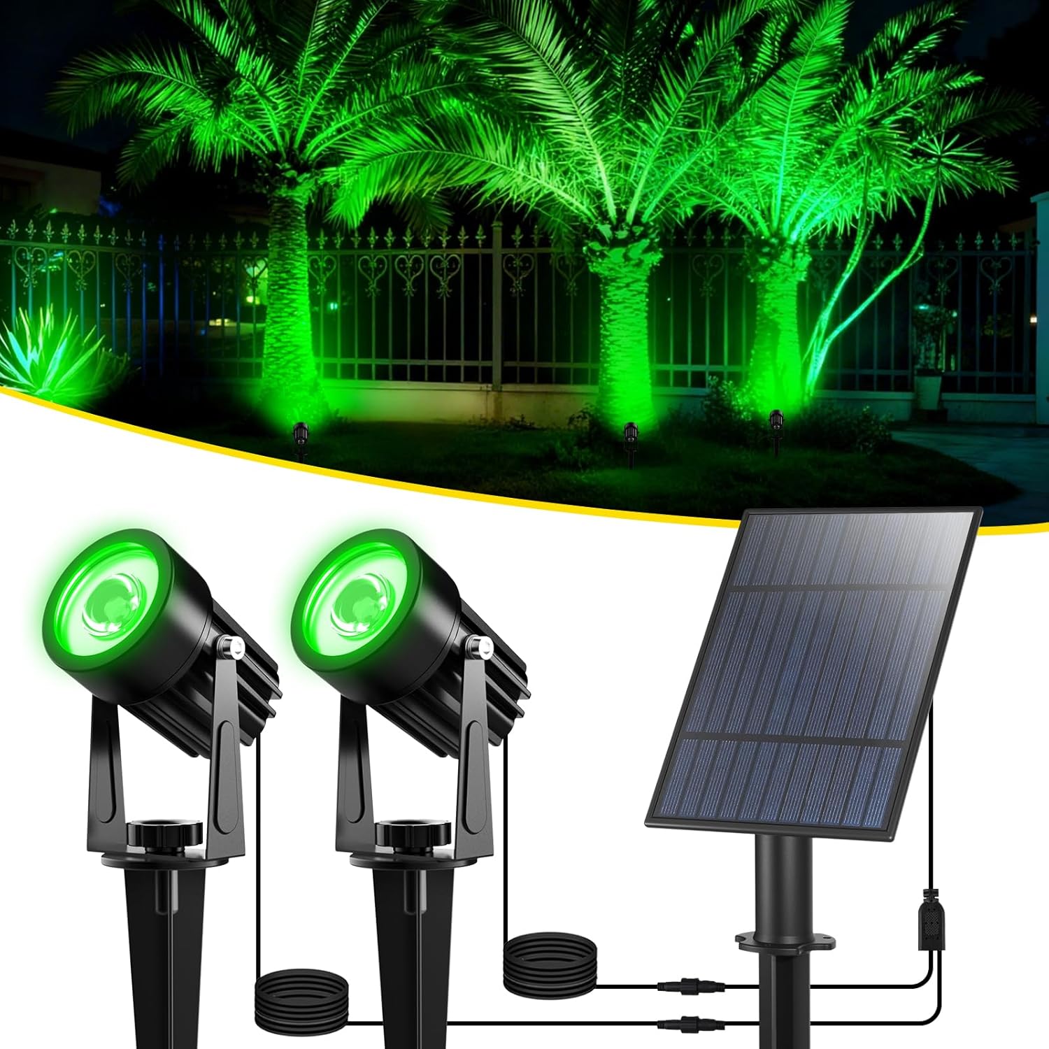 T-SUN Green Solar Spotlights, 2-in-1 Outdoor Waterproof Solar Landscape Spotlights for Garden, Yard, Halloween, Christmas Decor(Green)