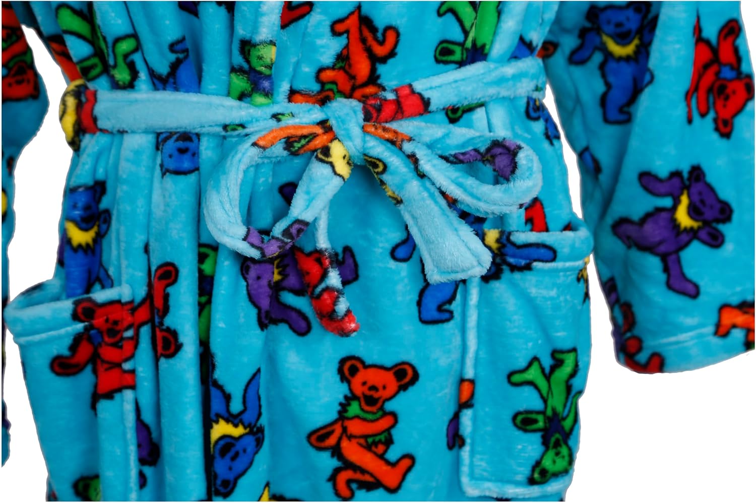 Grateful Dead Dancing Bears Fleece Robe – Official Licensed Cozy Bathrobe for Deadheads, Turquoise Blue