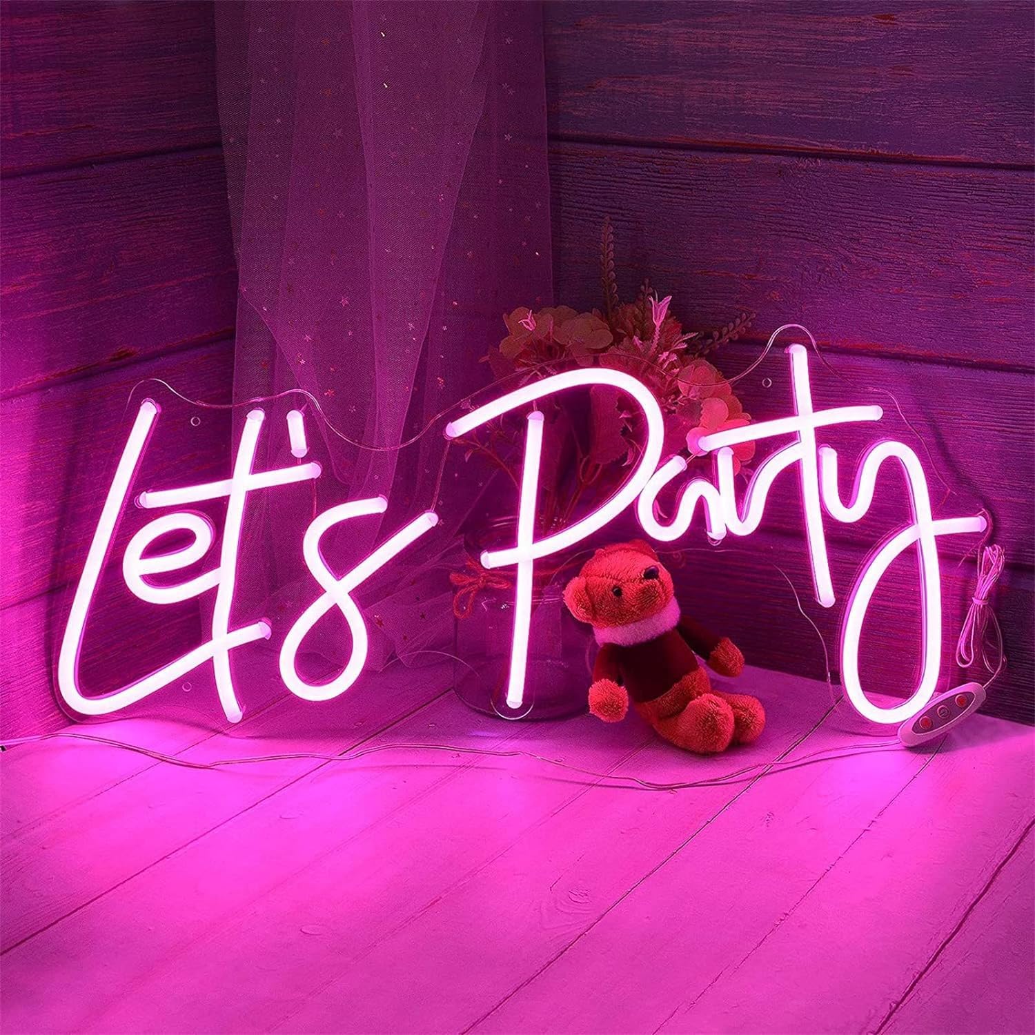 Neonowy znak świetlny LED Let's Party Neonowy znak, Neonowe światła LED na Boże Narodzenie Dekoracja urodzinowa Lampy tła Wall Art Home Bar Pub, 60x26cm