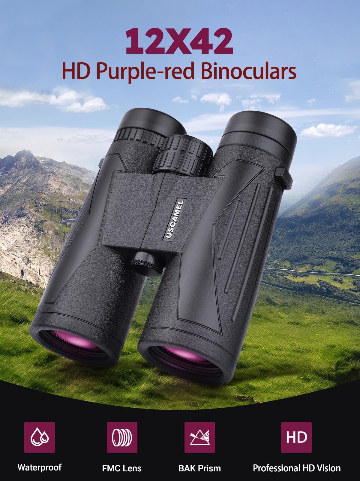 Binocolo 12x42 Professionale Con Prisma BAK-4 E Lenti FMC, Impermeabile E Antiuurto, Per Birdwatching, Caccia, Escursioni E Viaggi
