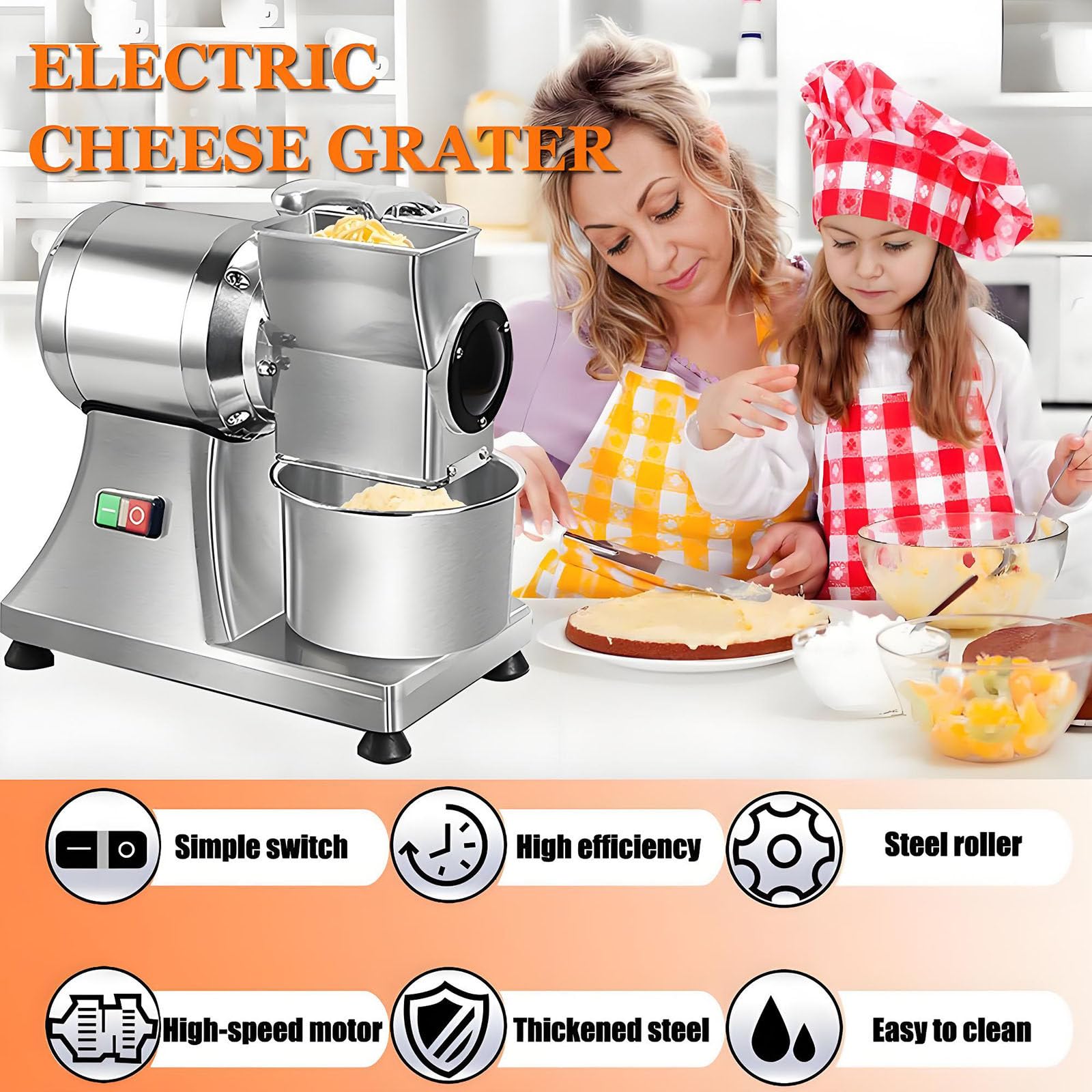 Rallador De Queso Eléctrico, Rebanador Y Rallador Eléctrico De 550 W, Rallador Eléctrico Automático, Rallador De Queso De Acero Inoxidable De Alta Resistencia, Máquina Ralladora