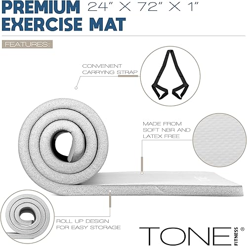 Miniatura 3 de Tone Fitness Esterilla de yoga de 1 pulgada de grosor Alfombrilla de ejercicio antideslizante de alta densidad con correa de transporte para yoga,