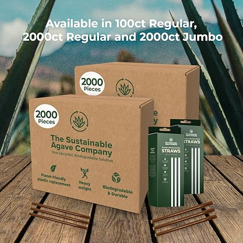 Miniatura 6 de Sustainable Agave Co - Pajitas de fibra de agave sin envolver - 100 unidades - biodegradables, a base de plantas, hechas con materiales reciclados,