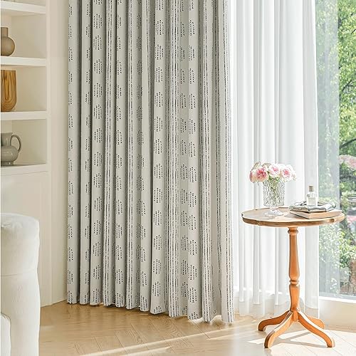 Miniatura 6 de Cortinas opacas 100% bohemias de 72 pulgadas de largo para dormitorio, cortinas bohemias con patrón negro sobre beige para sala de estar, cortinas