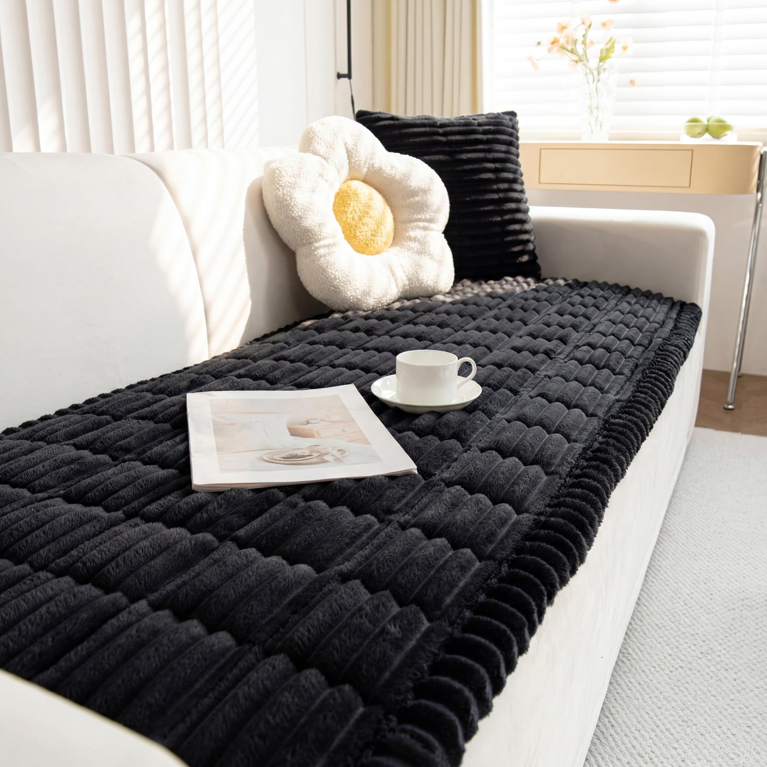 GKXLH Thick Sofa Cover Washable - New Soft Corduroy Universal Sofa Covers 2 3 4 Seater, Non-Slip Couch Covers, Sofa Slipcovers Seat Covers Furniture Protector for Living Room (Black, 70x70cm) — image 1