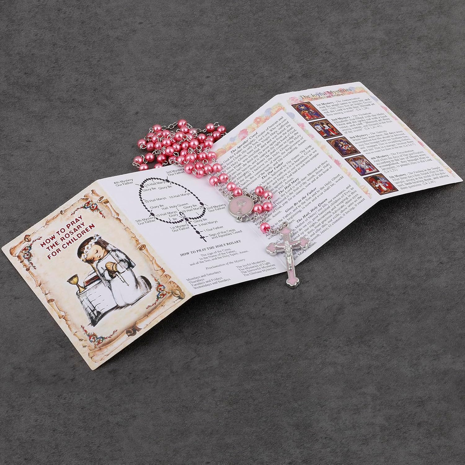 Glass Pearl Beads Rosary with Holy Grail Metal and Prayer Guide Book - Image 4