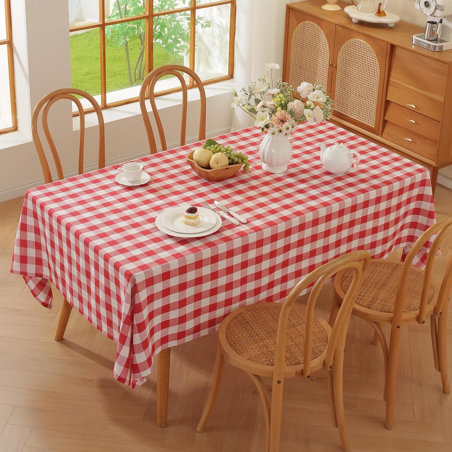 Alsoo Gingham Tablecloth Square Table Cloth Heavy Duty Cotton Checkered Table Cover Buffalo Plaid Tablecloths for Spring Picnic Kitchen Dining, Red and White,60 * 60 inch - Image 7