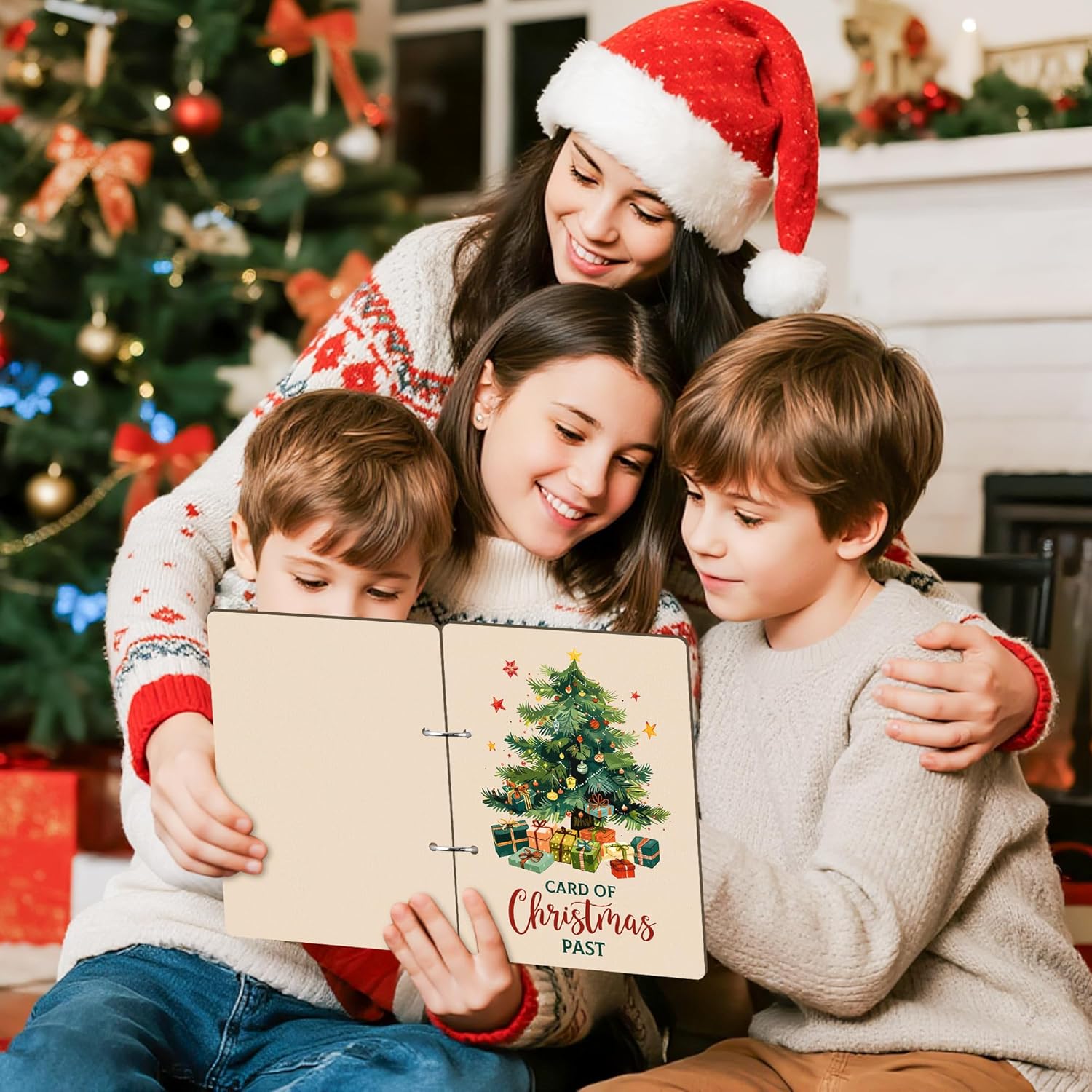 CJiangpo Christmas Card Keeper Set - Wooden Christmas Greeting Card Holder with 20 Protectors Velvet Ribbon Rings Hole Punch Keepsake Book Binder Postcards Storage Holiday Photo Album Keeper Xmas Gift