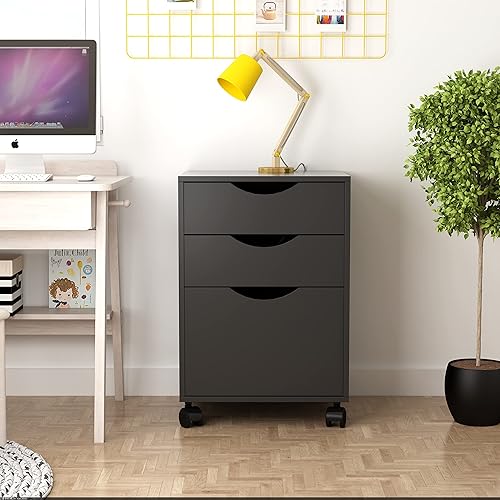 Miniatura 6 de QDSSDECO Archivador móvil de 3 cajones, archivador vertical con ruedas para tamaño A4, papel legal y papel de carta para oficina en casa, color negro