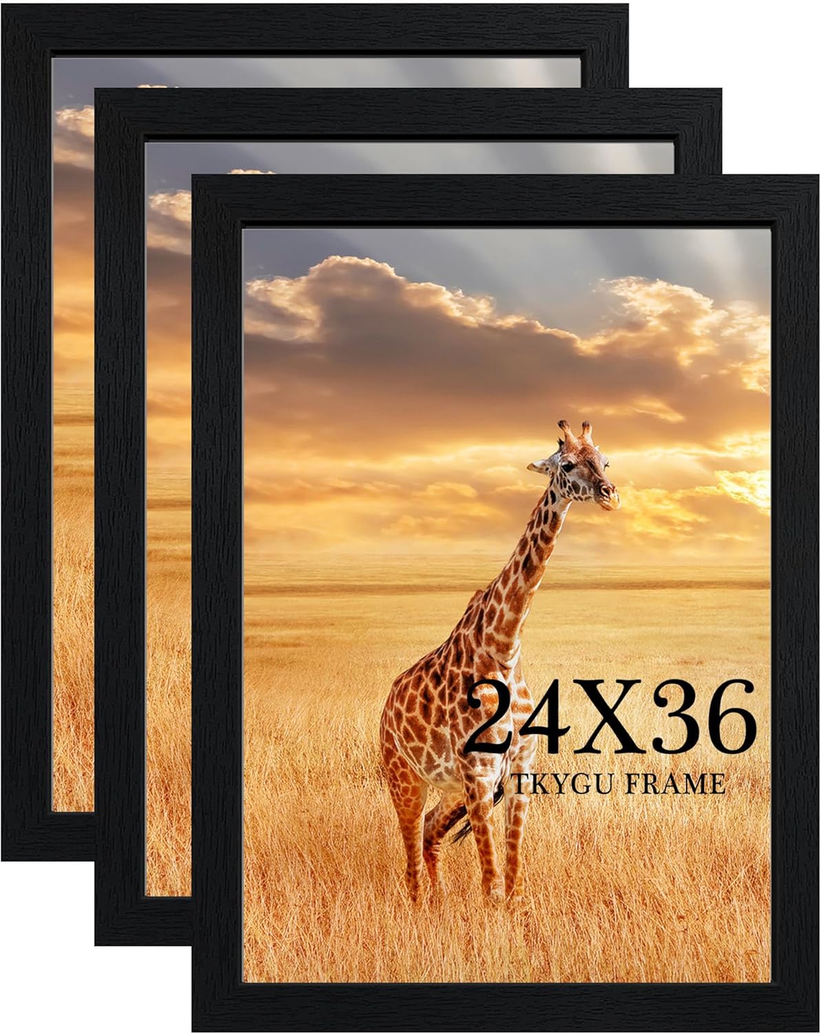 24x36 Poster Frame Black Set of 3, Woodgrain Frame for 24x36 In Studio Gallery with Durable Shatter Resistant Plexiglass,Wall Gallery Photos frame 36 by 24 Posters & Art Prints for best gift Black 24x36 (Pack of 3)