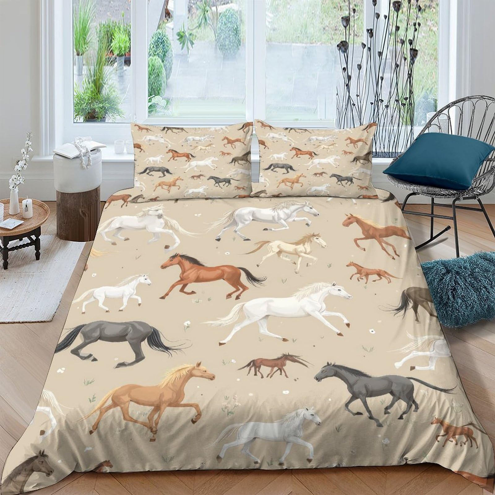 Ctjqhvkz Style-6 3D Printed Wild Horse Fitted Sheet Microfiber Soft Beige Galloping Stallion Mattress Cover For Bedroom Guest Room Decor Single（135X200cm）