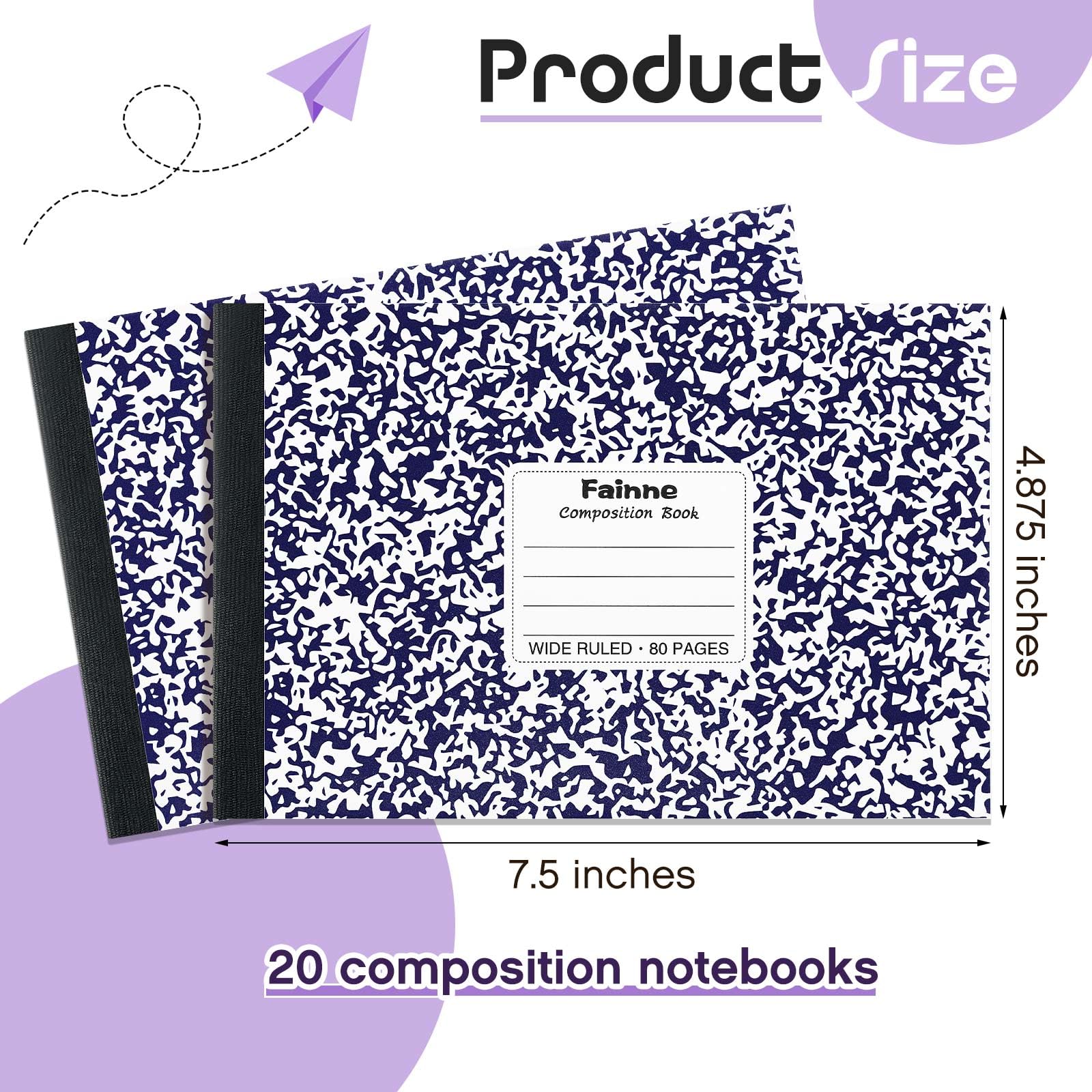 Fainne 20 quaderni a righe universitarie, 80 pagine, mezza misura, a righe larghe, 11,9 x 19,5 cm, spaziatura 28,9 cm, copertine primarie assortite (viola)