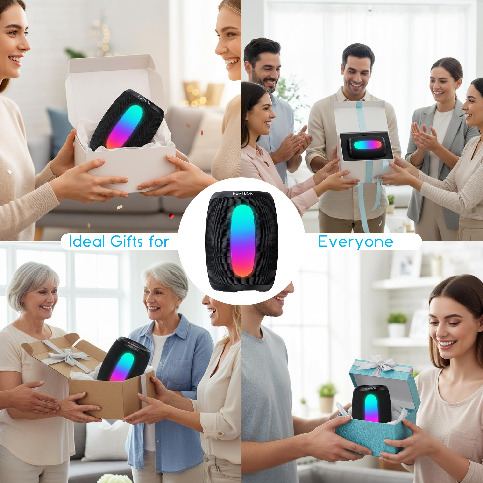 Bluetooth-Lautsprecher, IPX5 wasserdicht & staubdicht, tragbarer Lautsprecher mit LED-Lichtern, kraftvoller Stereo-Sound, 3000 mAh Akku bis zu den ganzen Tag Spielzeit, BT 5.3 mit AUX, TWS Paar, für