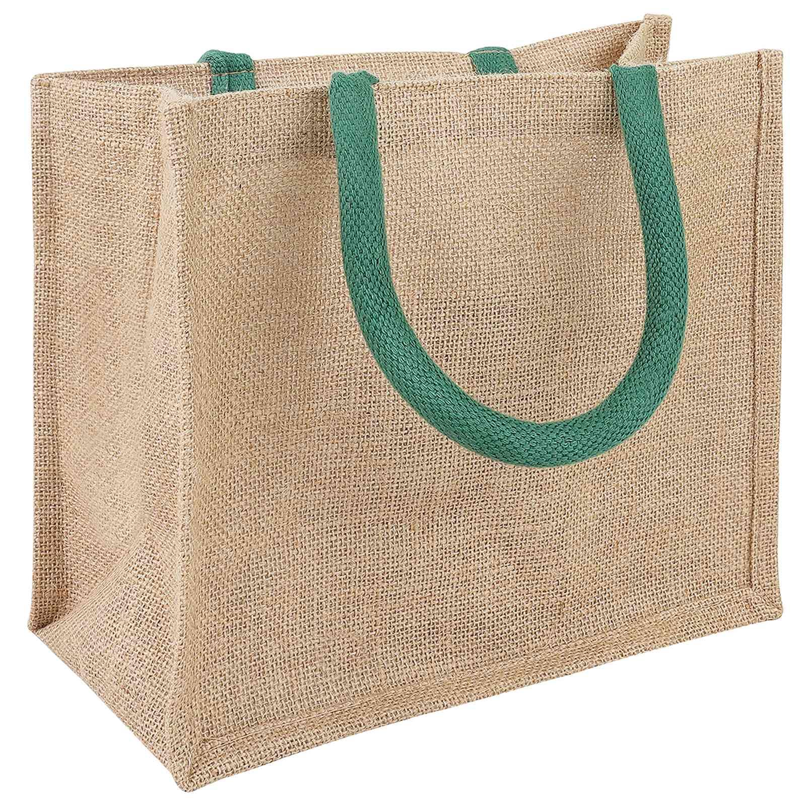 Set di 10 borse per la spesa in iuta, 26 x 22 x 14 cm, ecologiche, con fodera interna laminata, per lo shopping e la vita quotidiana