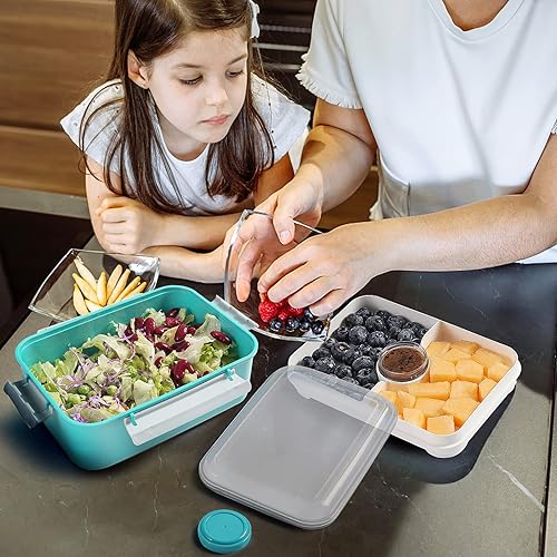 Miniatura 9 de Paquete de 3 cajas de almuerzo para ensalada, contenedor de almacenamiento de alimentos de 47 onzas Bento Box To Go con tapas, recipientes de