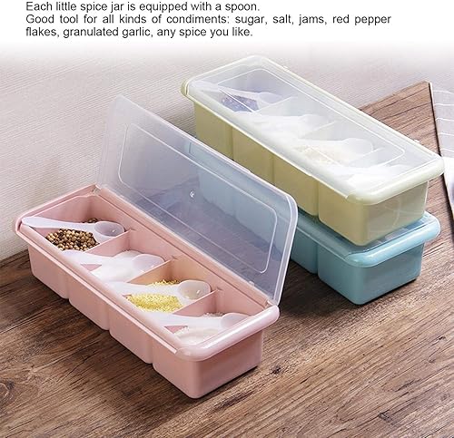 Miniatura 3 de Caja de condimentos de 4 rejillas, varios compartimentos, estante de especias para el hogar, contenedor de condimentos con cucharas para especias,