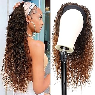 G&T Wig Curly Headband Wigs for Black Women Wet and Wavy Headband Wig Ombre Blonde Curly Synthetic Wigs Glueless Heat Resistant Long Curly Wigs for Daily Wear