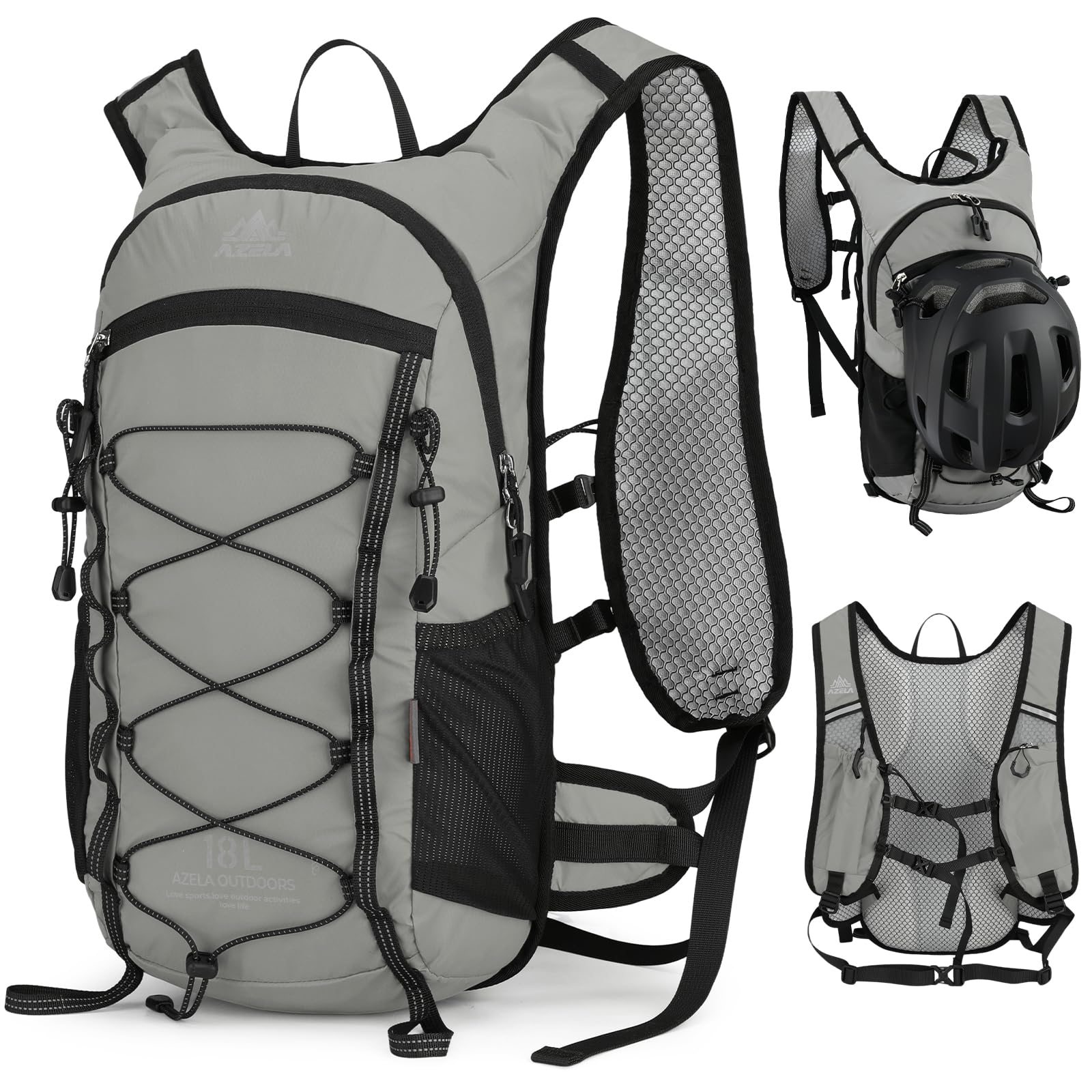 Outplea 15L Cycling Backpack Men Women, Small Hiking Backpack Lightweight Waterproof, Outdoor Rucksack for Trail Running Dayhike Bicycle MTB, Grey