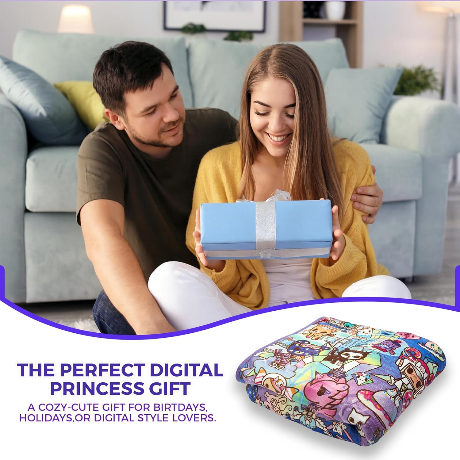 Tokidoki - Digital Princess Blanket - Kids & Girls Cozy Throw Blanket - with Your Favorite Unicorn Design - Personalized Gift - 50 x 60 Inches - 100% Polyester - Image 2