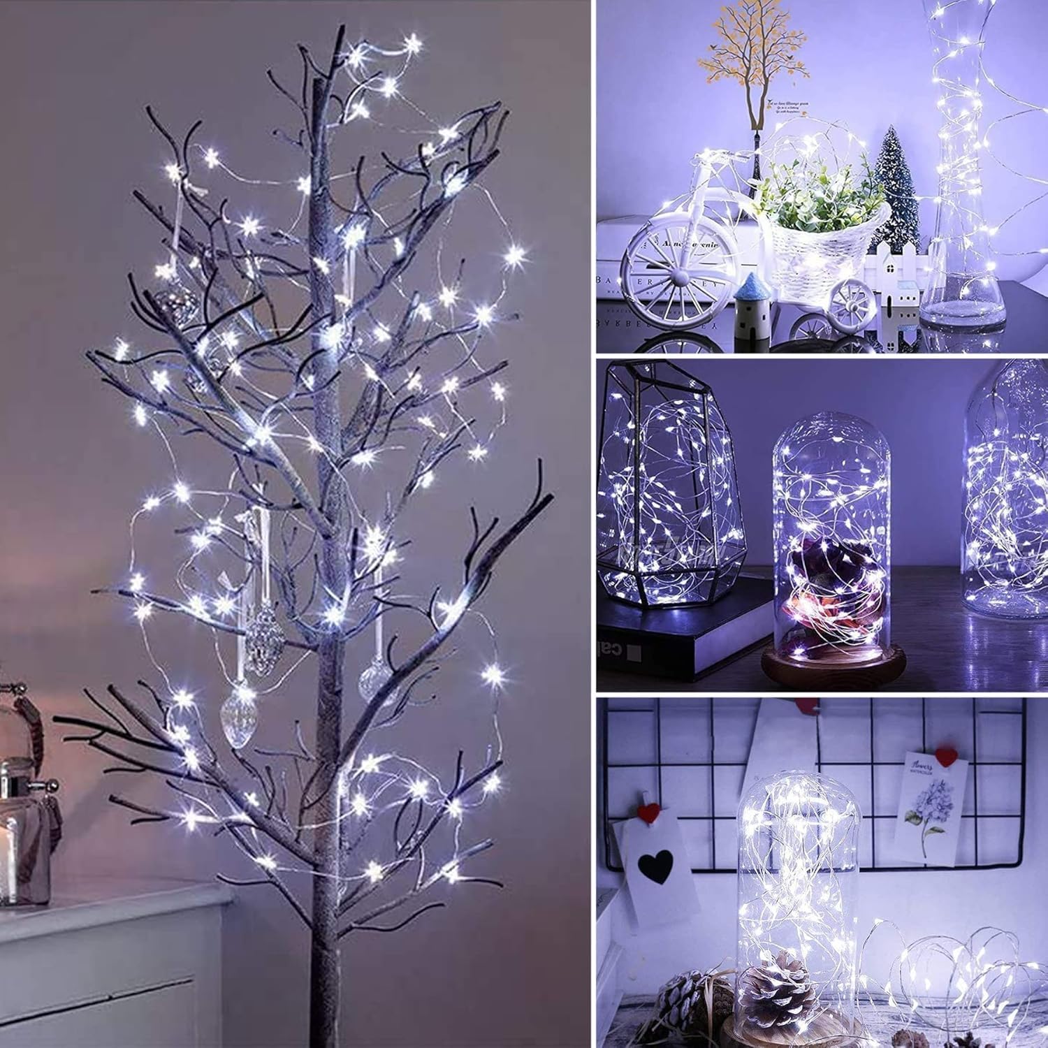 Lezonic Confezione da 4 luci da esterno a 120 LED ad energia solare, 12 m, 8 modalità, luci solari per esterni, giardino, impermeabili, filo di rame, per patio, cancello, cortile, matrimoni