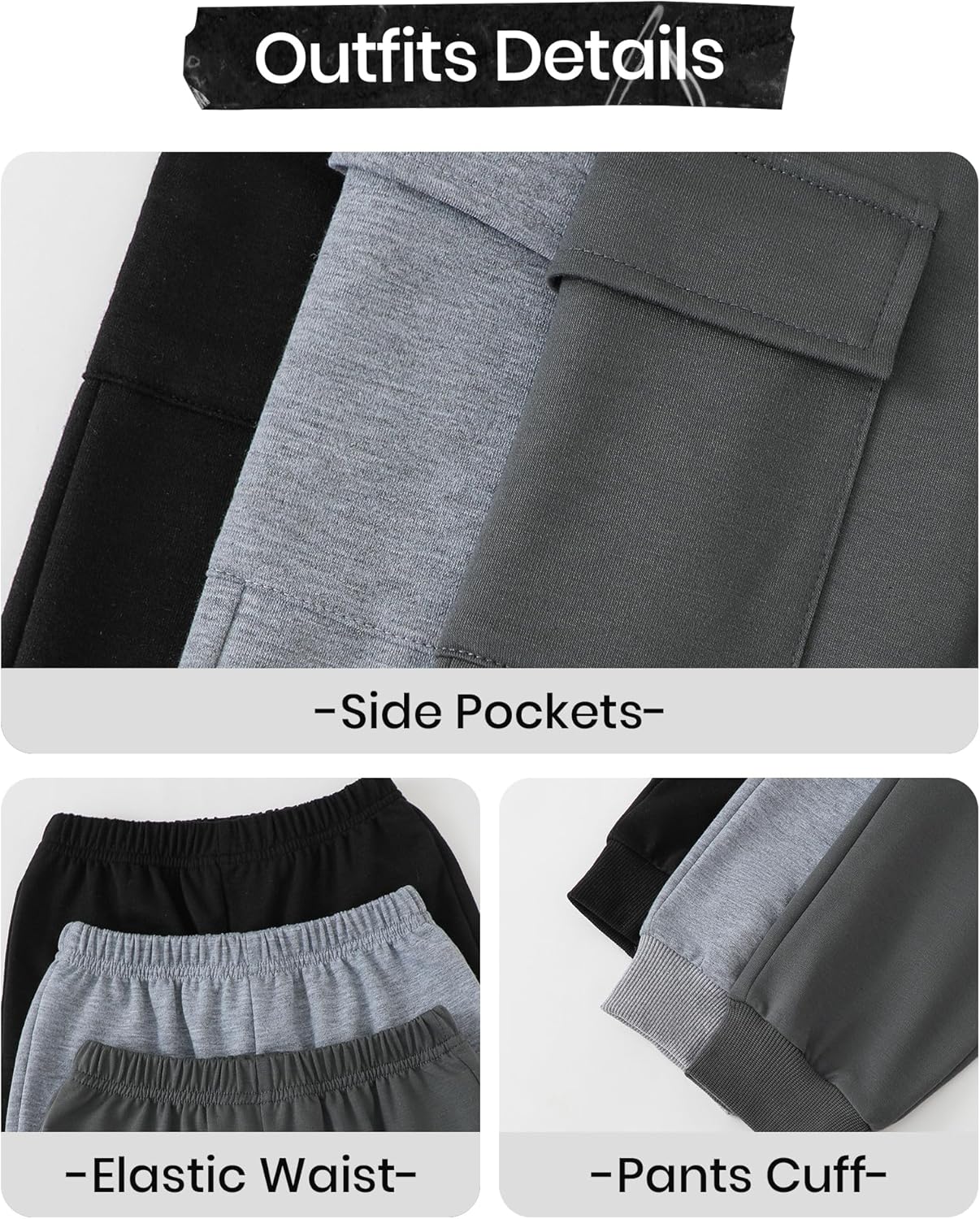 Boys Sweatpants 3 Pack Boys Cargo Joggers Pants Elastic Waist Casual Kids Toddler Cargo Sweatpants Size 3-7T - Image 5