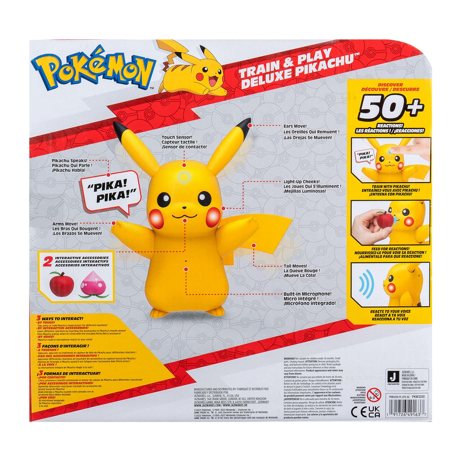 Bandai – Pokémon – Pikachu Deluxe interactif et ses accessoires – Jouet Pokémon avec Lumières Sons et Mouvements - Figurine Pikachu Électronique + de 50 Interactions - Jouet Enfant 4 ans et + - JW3330