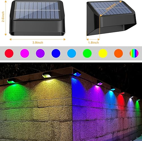 Miniatura 5 de Luces de valla solares más brillantes, luces solares impermeables para exteriores, blanco cálido y RGB 8 colores, luz de cubierta desde el atardecer