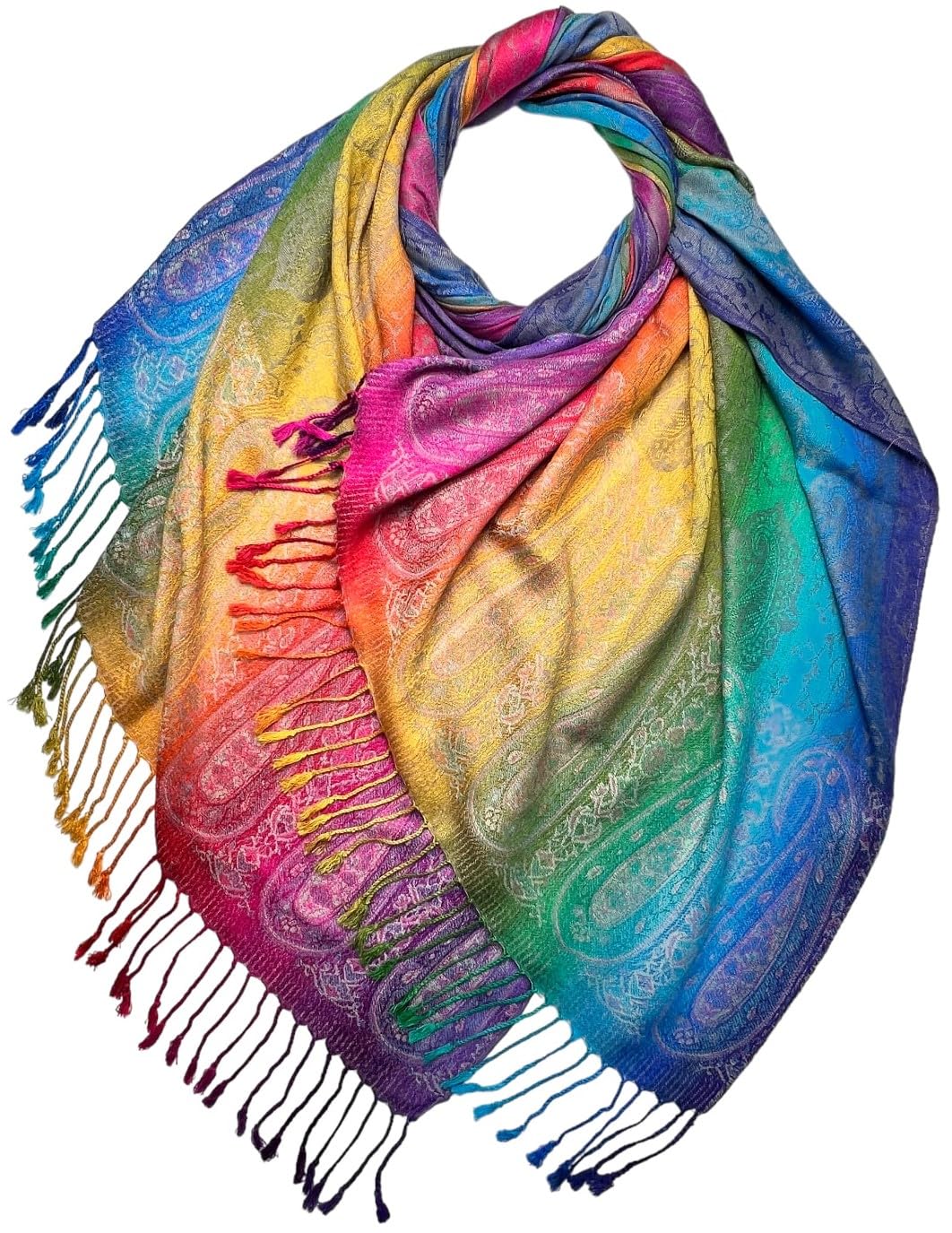GlamLondon Rainbow Multi-colour Pashmina Colourful Paisley/roses/Patches/Peacock Feather Soft Shawl (Rainbow-Colourful-Pai STYL5)