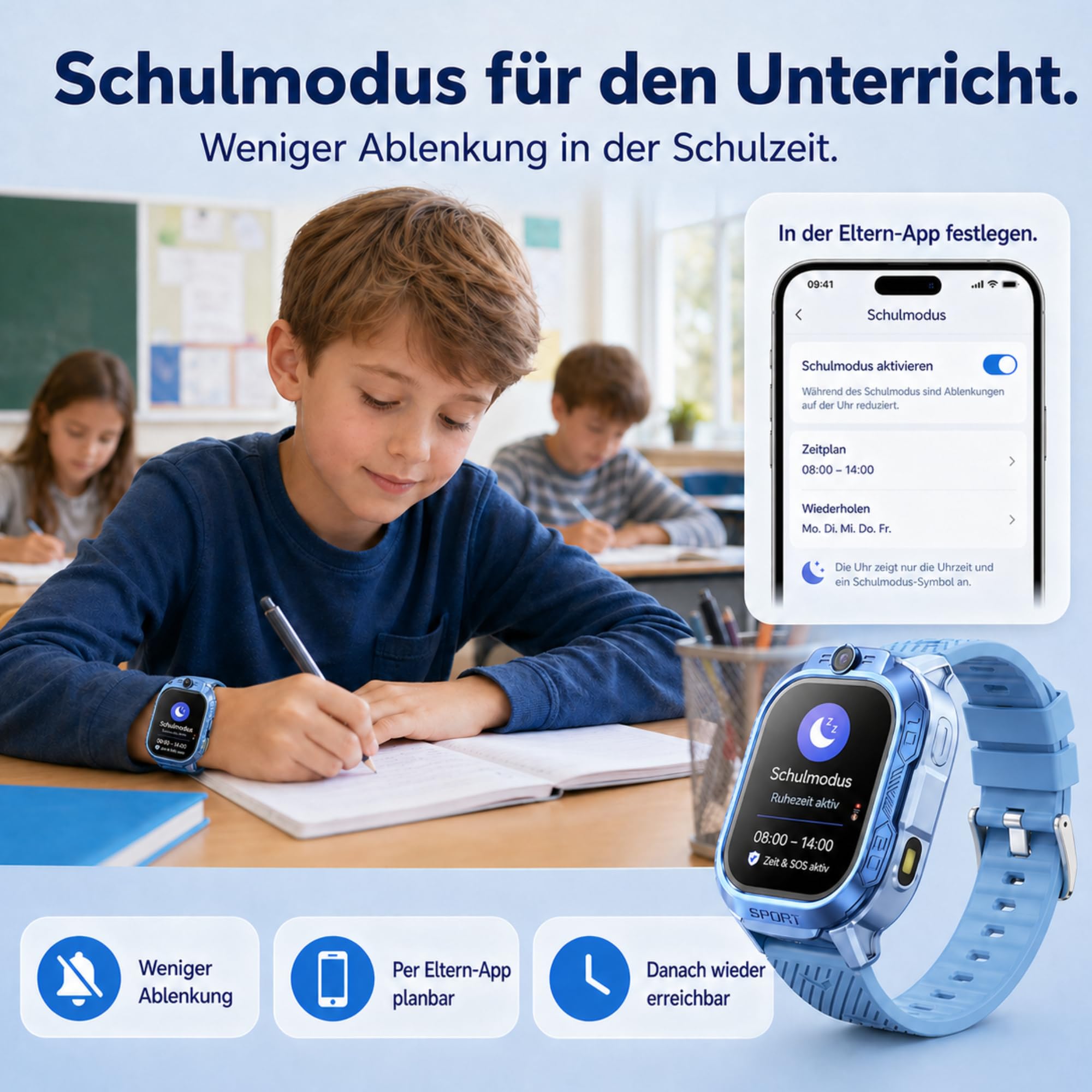 4G Kinder Smartwatch mit Telefonie & Videoanruf, Schulmodus, Kinderuhr für Jungen & Mädchen 5-13 Jahre, IP67 spritzwassergeschützt, Blau