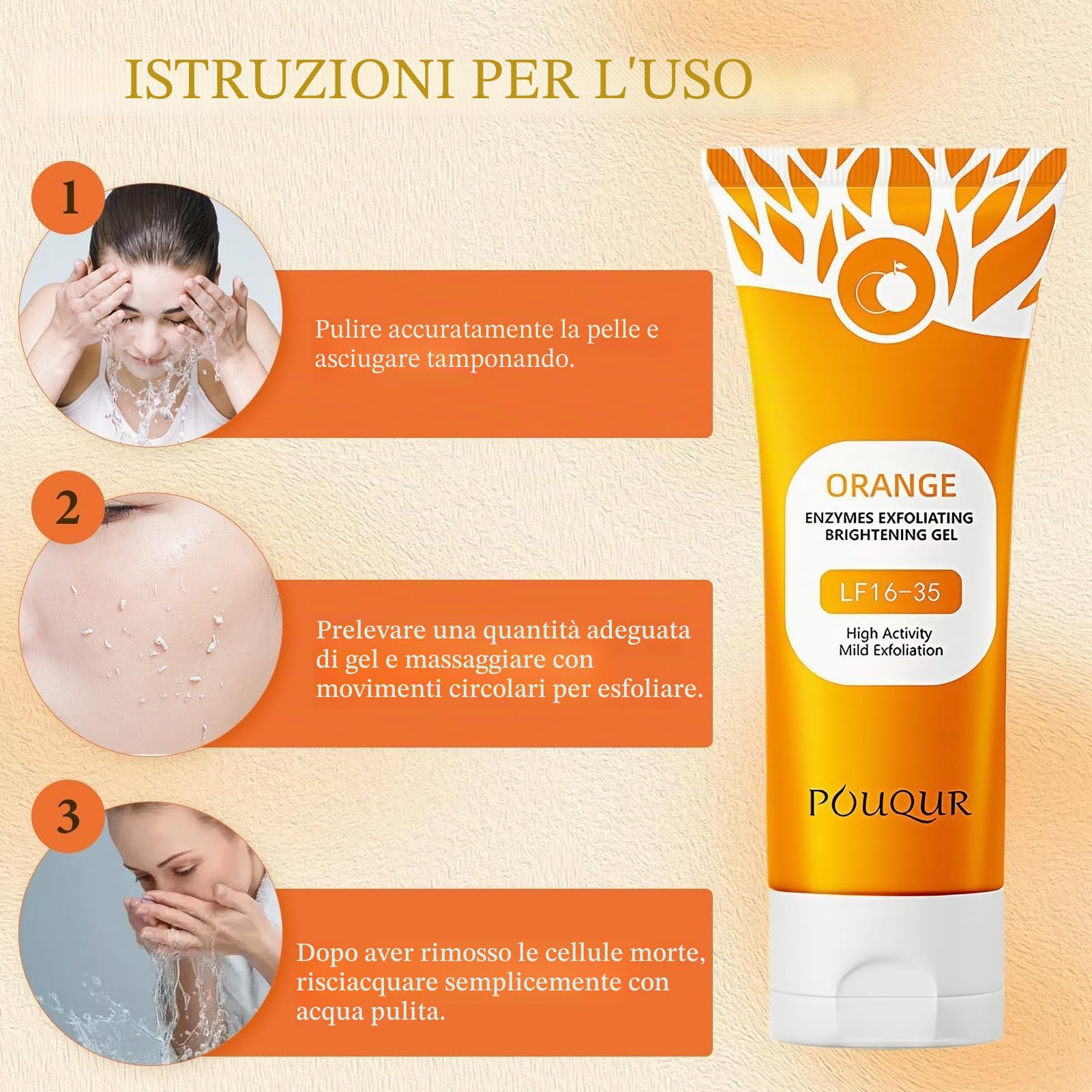 Esfoliante viso naturale all'arancia, Gel esfoliante arancione naturale, Pulizia Profonda e Idratazione per Viso e Corpo, gel esfoliante, nutre e dona (2 pezzi, 100g)