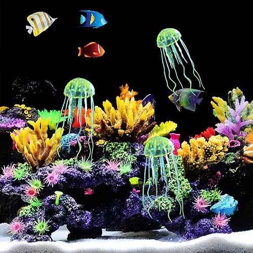 Miniatura 6 de WishLotus 2 decoraciones de medusas para pecera, adorno de plantas de medusas de simulación, decoraciones brillantes de medusas para pecera,