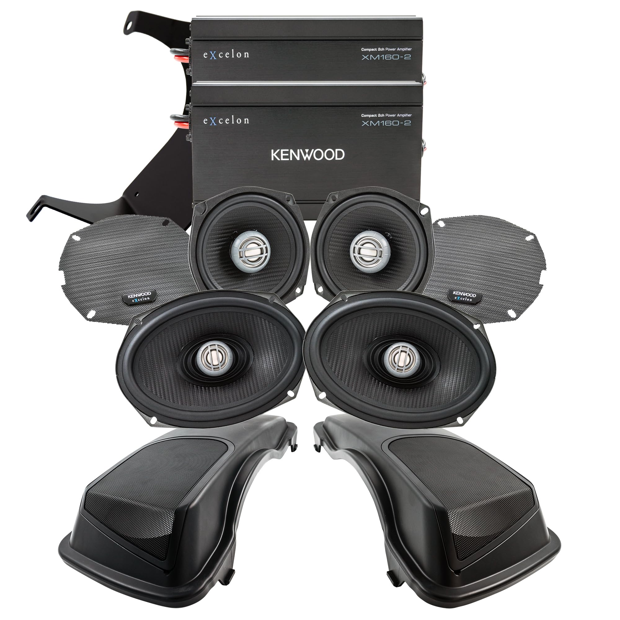 KENWOOD Excelon Motorsports P-HD3FRSG-98 Street Glide or Ultra Classic Front & Rear Amplifier Package for 1998-2013 Motorcyle Models
