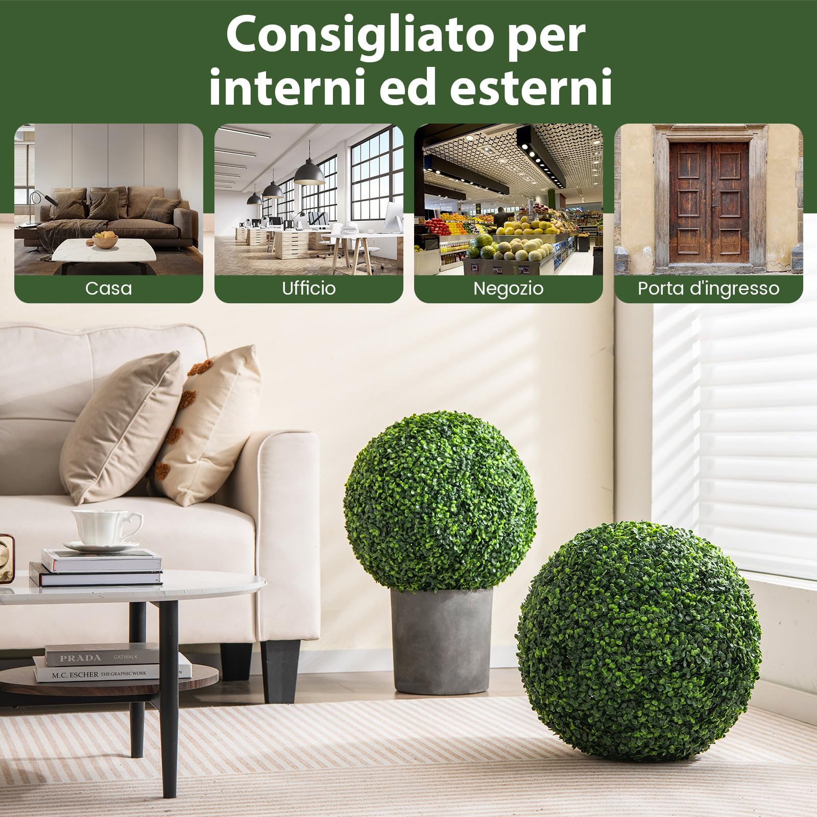 COSTWAY Pianta Artificiale con Palline di Bosso 48 cm