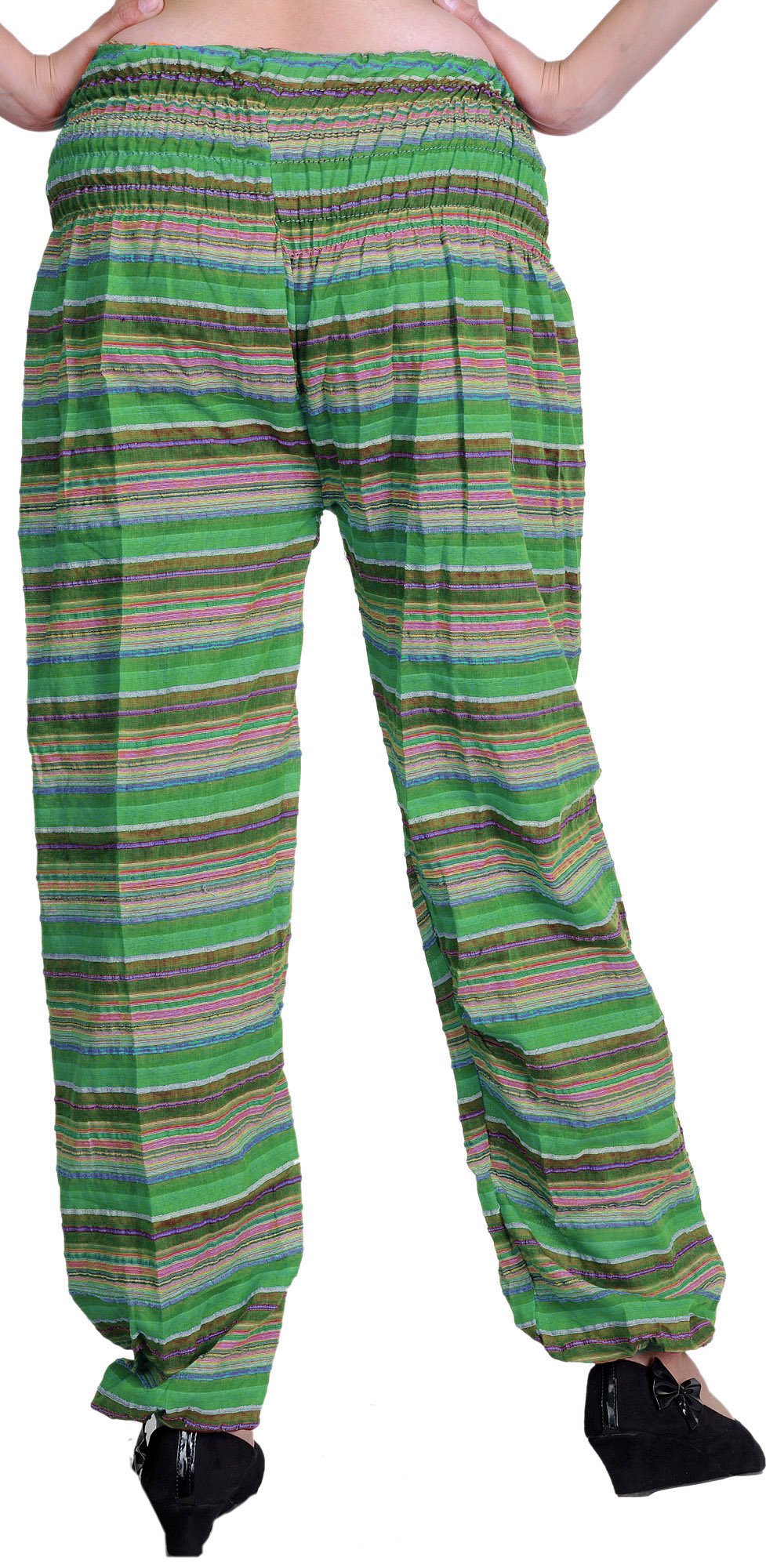Exotic India Woven Yoga Trousers with Front Pockets - Color Kelly Green