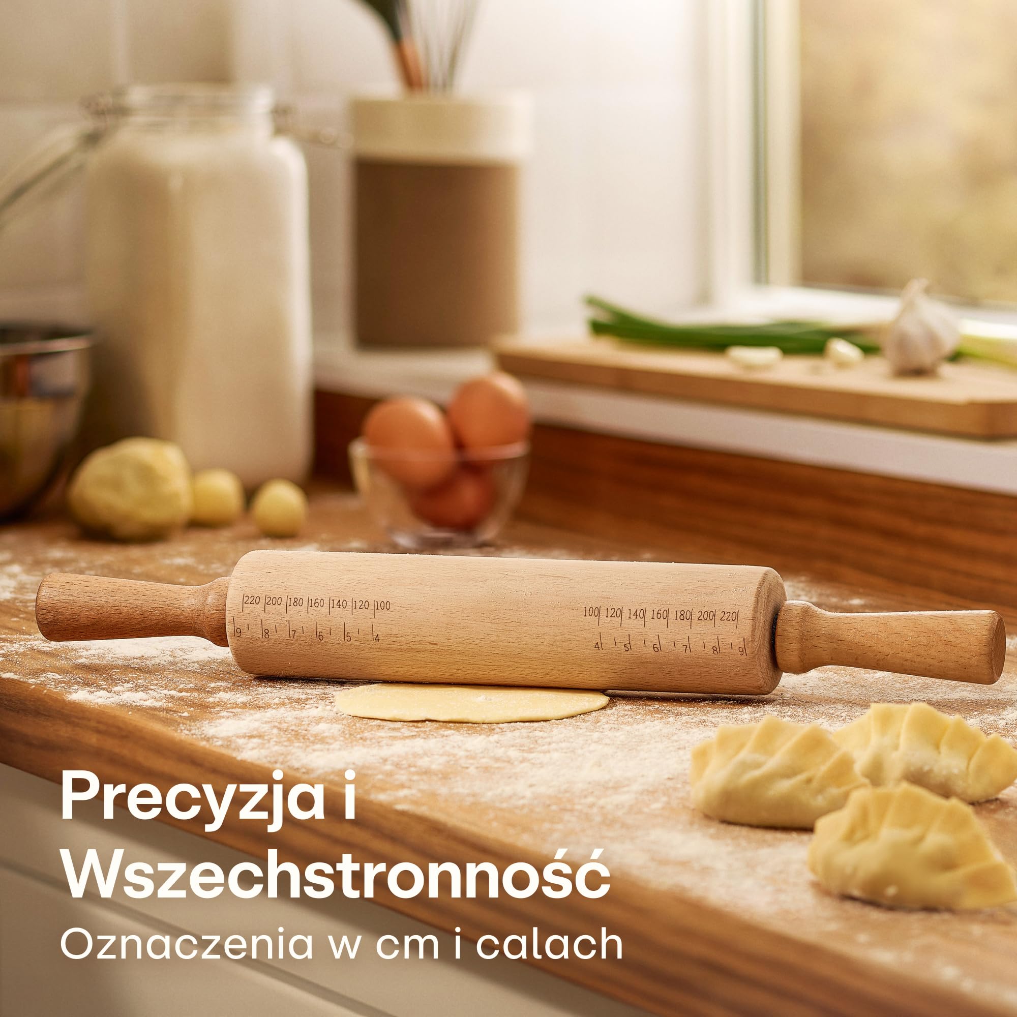 Praknu Wałek do Ciasta - Z Drewna Bukowego FSC® - Z Podziałką - Ergonomiczna Rączka - Powierzchnia Nieprzywierająca
