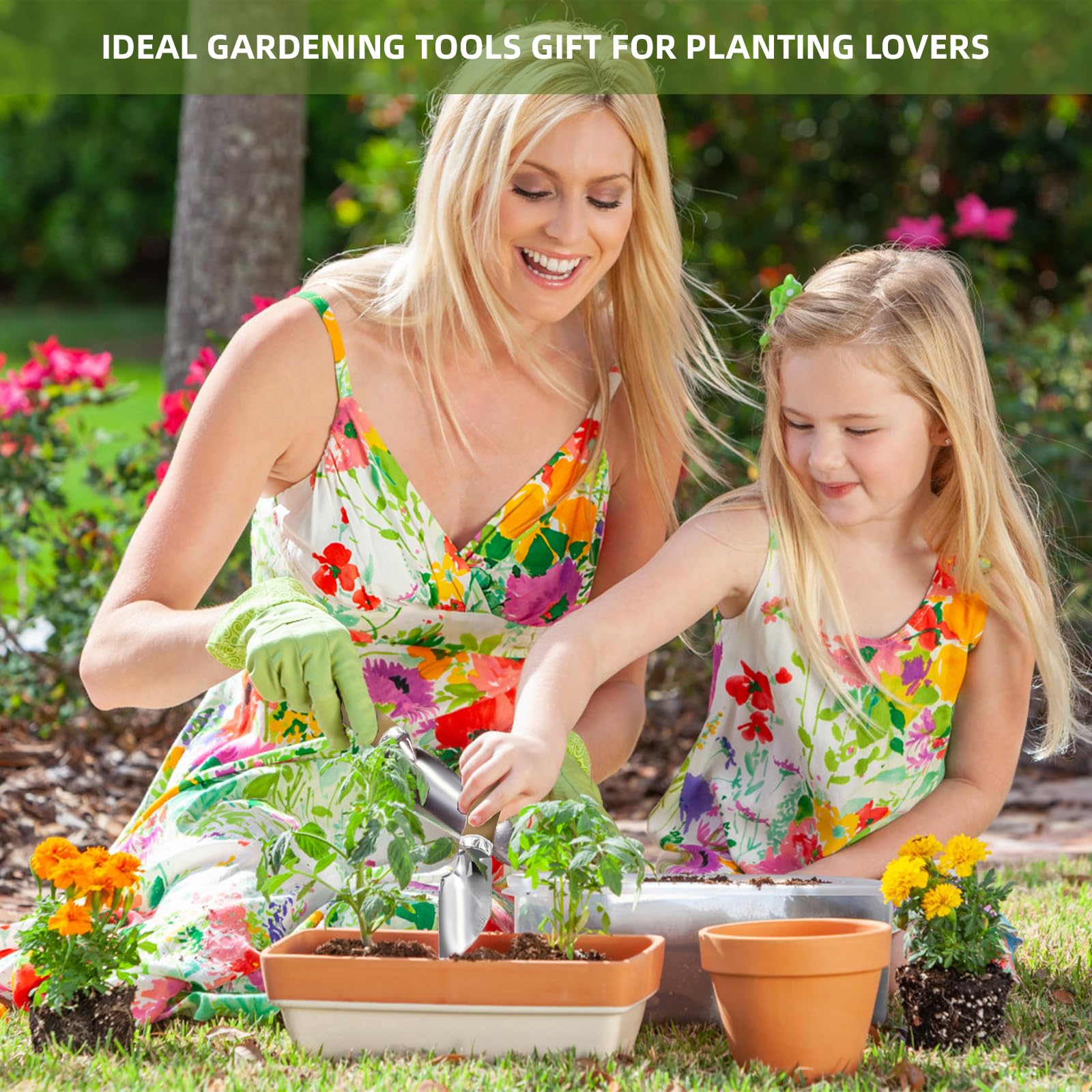 Juego de herramientas de jardín, 12 piezas, kit de jardinería resistente, herramientas de acero inoxidable con organizador floral, bolso de mano, suculentas, suministros de césped para amantes de la