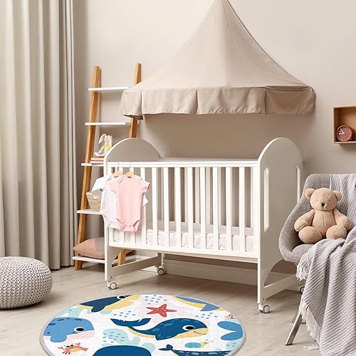 Miniatura 6 de Wesiti Tapete de juego para bebé antideslizante de 40 x 40 pulgadas, tapete de actividad grande para bebé, tapete redondo para el tiempo boca abajo,