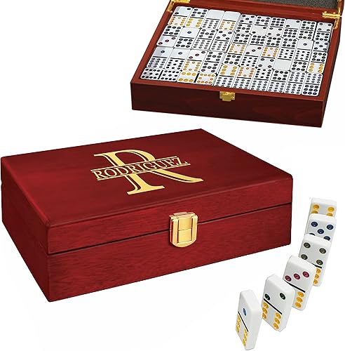 Juego de regalo de dominó personalizado, caja de dominó grabada con monograma personalizado, juego de dominó doble de 12 con 91 dominó