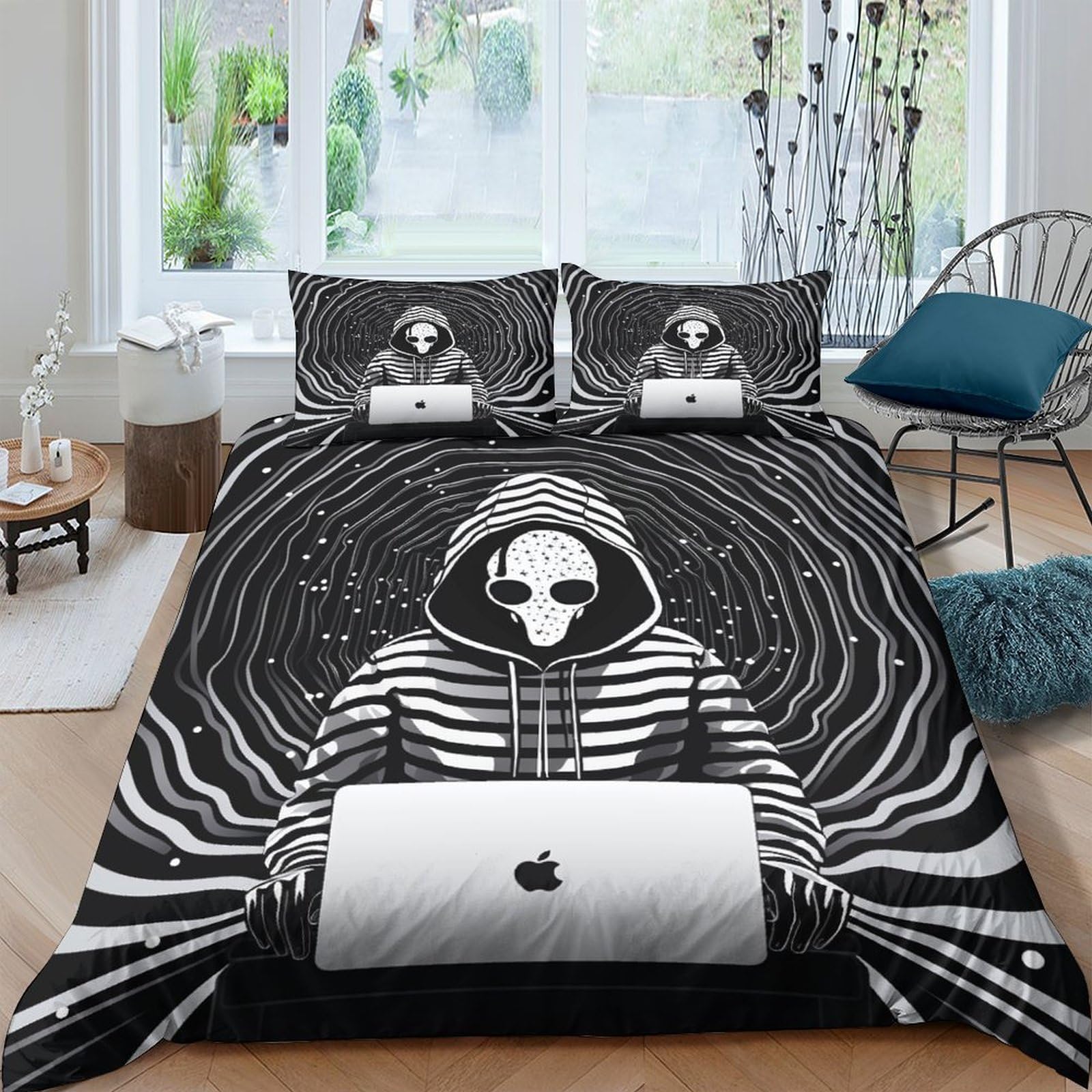 Masque de crâne parure de lit 200x200cm avec housse de couette imprimée 3D et taies