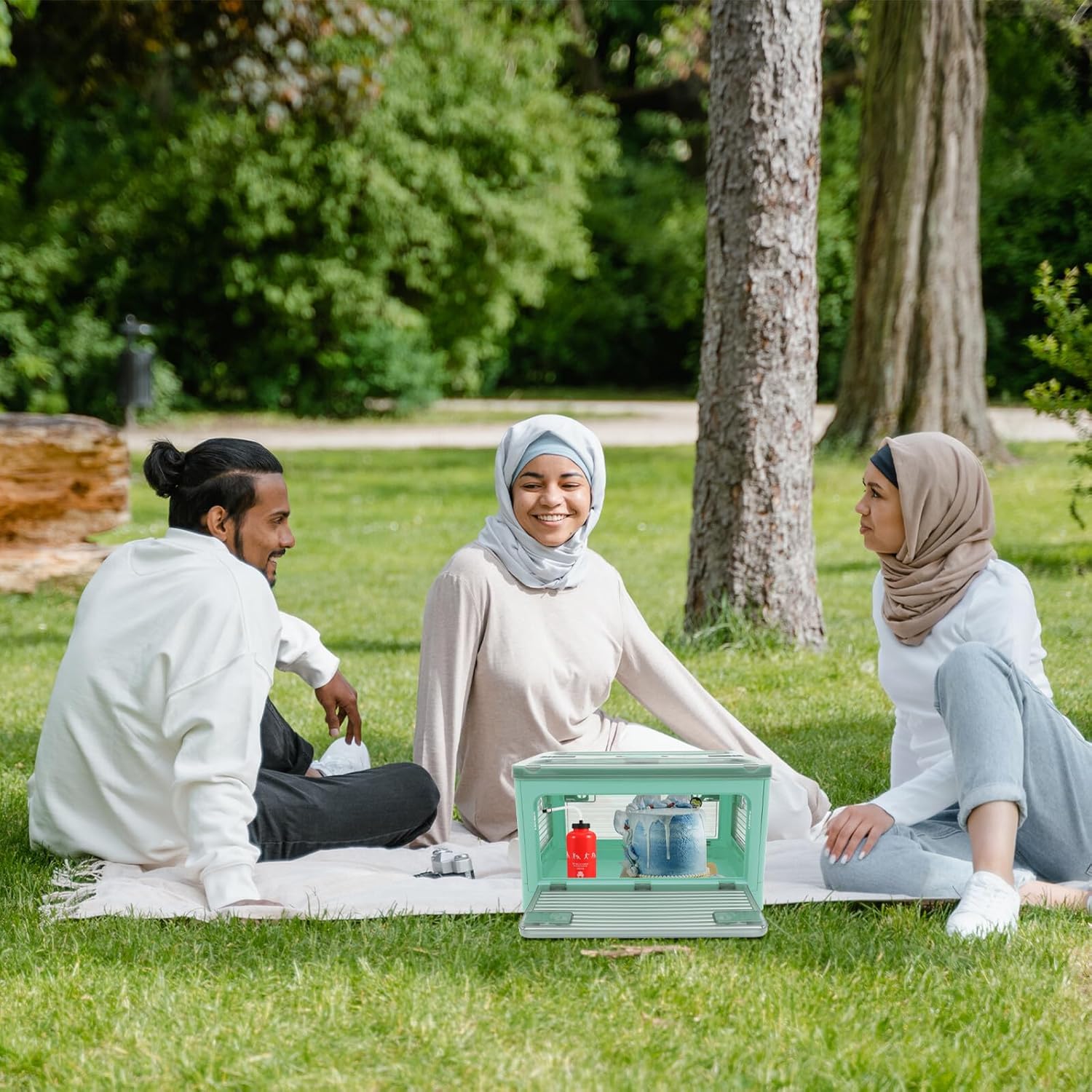 Foldable Outdoor Storage Box Large Vehicle Trunk Organizer Blue Plastic Beverage and Fruit Organizer Sundries Storage Container for Suv and Sedan